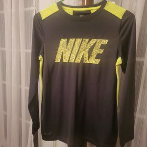 Nike DRI-FIT Long Sleeve Charcoal Gray & Neon Athletic Shirt Boys Large